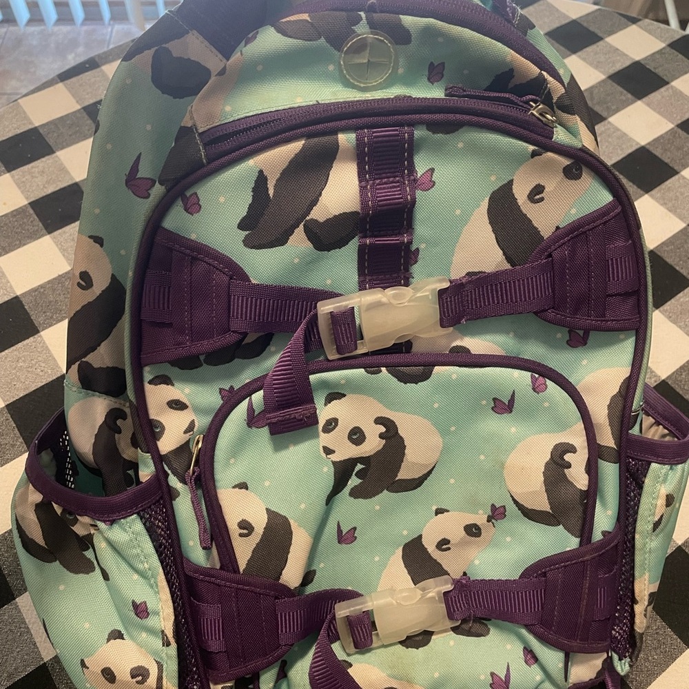 Pottery Barn Kids Mackenzie Small Panda Backpack in Mint and Purple